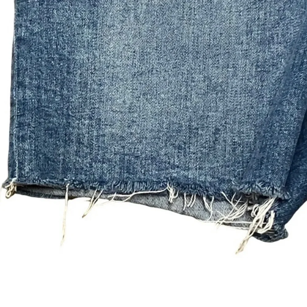 MADEWELL Denim Jean Shorts Women’s SIZE 30 Hi-Rise Mid-Length Raw Hem Stretch - Picture 3 of 12